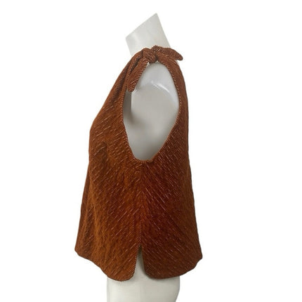 Salvage Cloth Rust Brown Velvet Velour Sleeveless Tie V Neck Tank Blouse Top S