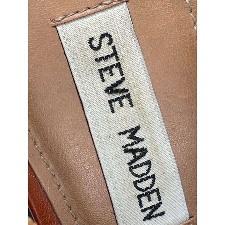 Steve Madden Gingur Chestnut Brown Suede Leather Heels Platform Sandals Size 10