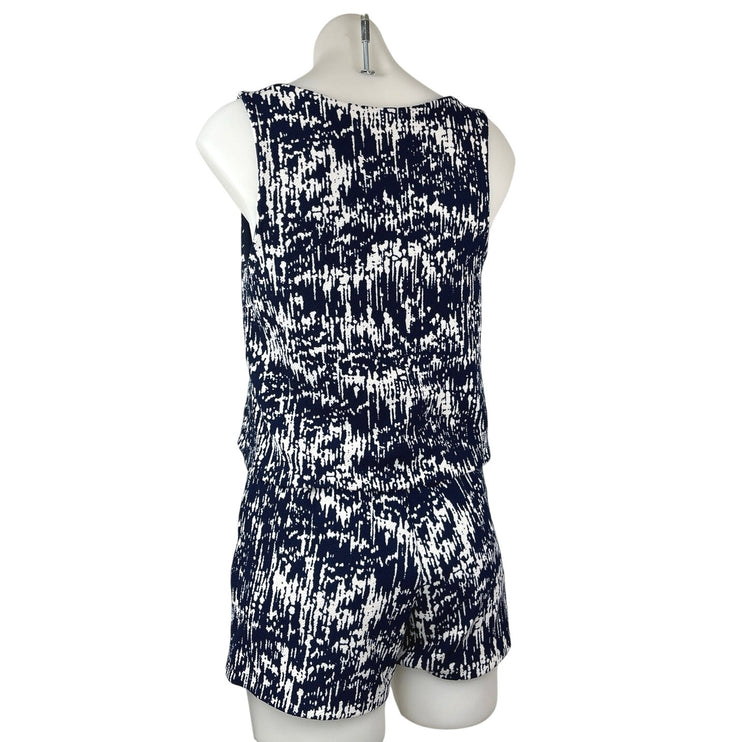 Aqua Navy Blue White Printed V Neck Sleeveless Tank Lounge Romper Shorts Size S