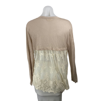 Style & Co Lace Embroidery Patchwork V Neck Long Sleeve Cardigan Sweater Top L