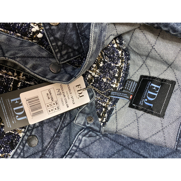 NEW FDJ Isla Indigo Denim Tweed Mixed Media Plaid Cardigan Blazer Coat Jacket M