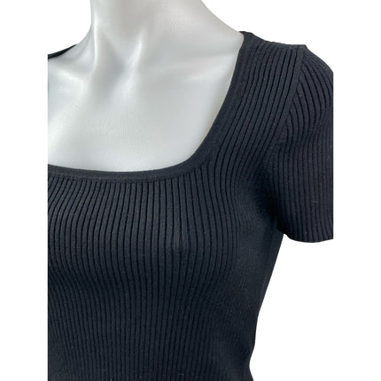 Madewell Women's Black Ribbed Knit Square Neck Sculpt T Shirt Crop Top Size S