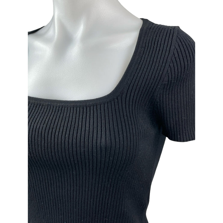 Madewell Women's Black Ribbed Knit Square Neck Sculpt T Shirt Crop Top Size S