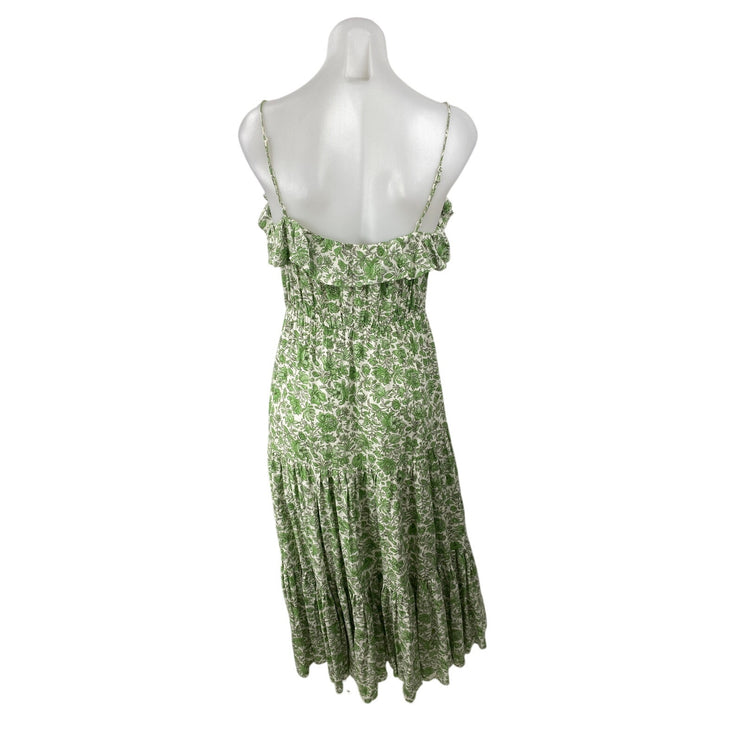 J.Crew Women's Green Floral Ruffle Sleeveless Cami Tank A Line Maxi Dress Size S