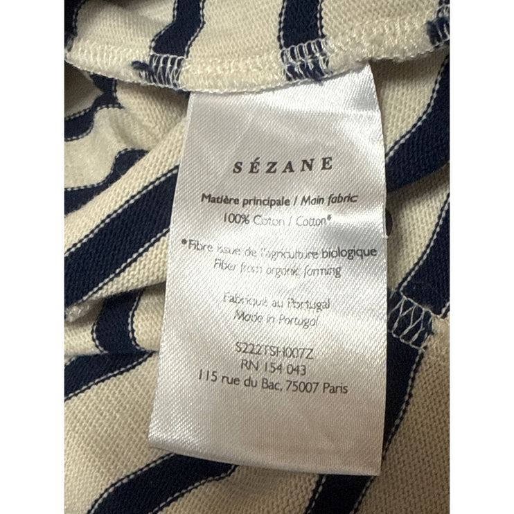 Sezane Women's Cream Navy Blue Striped Knit Long Sleeve T Shirt Tee Top Size XS