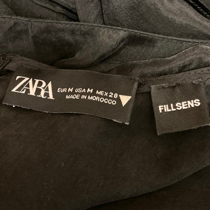 Zara Black Faux Suede Short Flutter Sleeve Zip Ruffle Mini A-Line Dress Size M