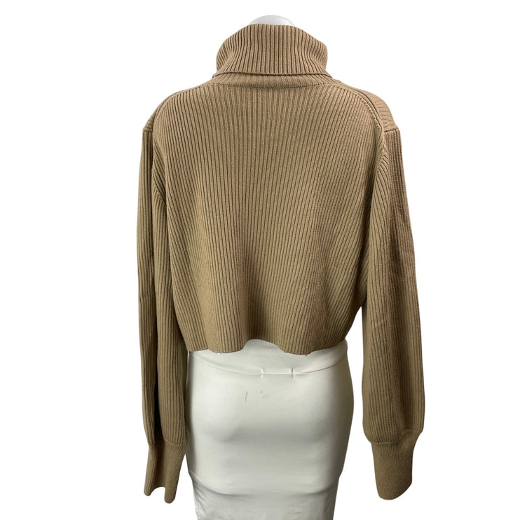 Aritzia Wilfred 100% Merino Wool Women's Tan Long Sleeves Cropped Sweater Top L
