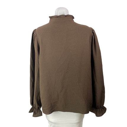 NEW Vero Moda Womens Brown Long Sleeves Button Front Ruffles Mock Blouse Top XL