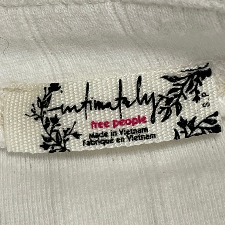 Free People Women's White Long Sleeve V Neck Rib Knit Henley T Shirt Tee Top S