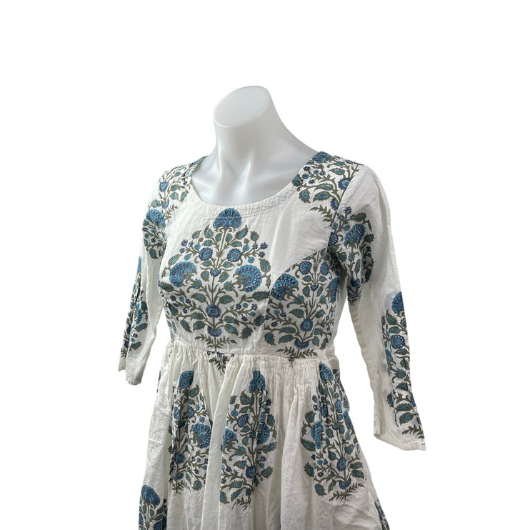 Hassans Floral 3/4 Sleeve Traditonal Anarkali Kurta Tunic Midi A-Line Dress M