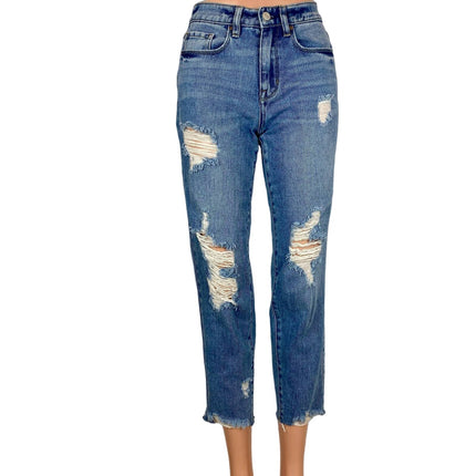 Pacsun Blue Vintage Icon Straight Leg Distressed Cropped Raw Hem Jeans Size 23