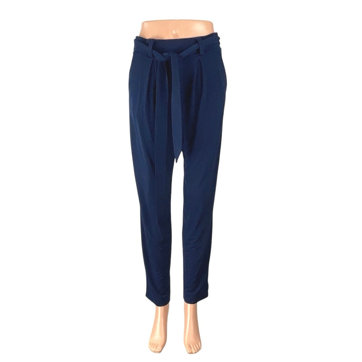 Express Ankle Mid Rise Women's Blue Tapered Leg Belted Trousers Pants Size XS