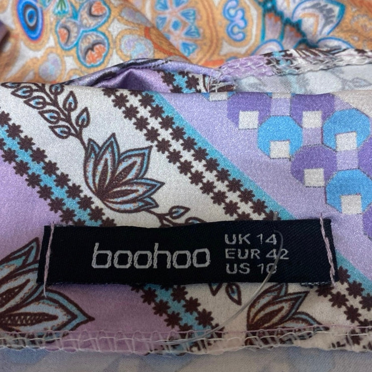 Boohoo Purple Floral Sleeveless Bandana Bandeau Crop Top Shorts 2 Pc Set Size 10