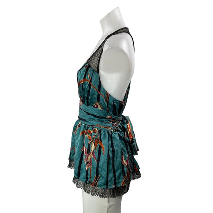 HYPE Teal Stripe Sleeveless Racerback Mesh Tie Waist Peplum Blouse Top Size M