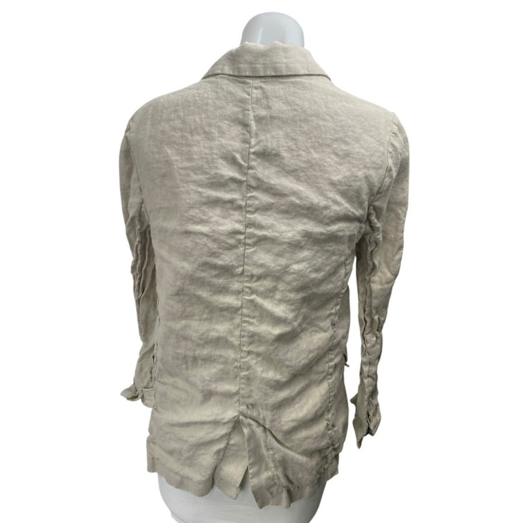 Zara Linen Beige Tan One Button Notch Collar Long Sleeve Blazer Coat Jacket XS