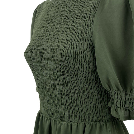 BTFBM Women's Green Smocked Short Puff Sleeve Tiered A Line Maxi Dress Size S