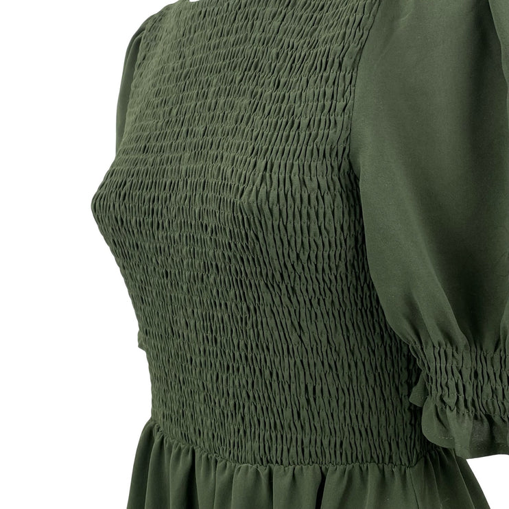 BTFBM Women's Green Smocked Short Puff Sleeve Tiered A Line Maxi Dress Size S