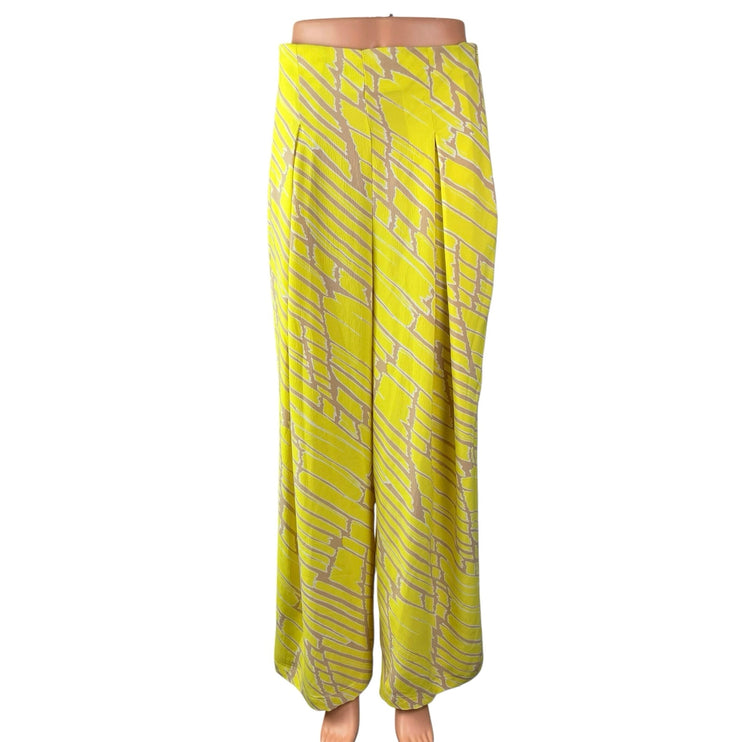 Forever 21 Women's Yellow Abstract High Waisted Wide Leg Trousers Pants Size M