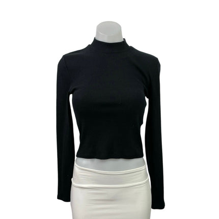 Abercrombie & Fitch Black Ribbed Knit Mock Neck Long Sleeve Crop Top Size S