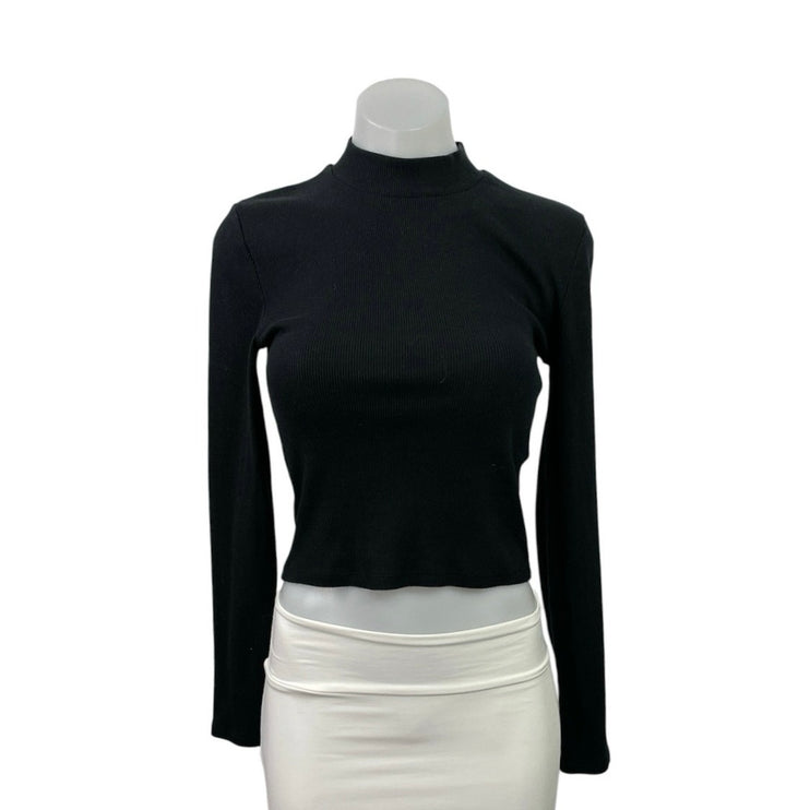 Abercrombie & Fitch Black Ribbed Knit Mock Neck Long Sleeve Crop Top Size S
