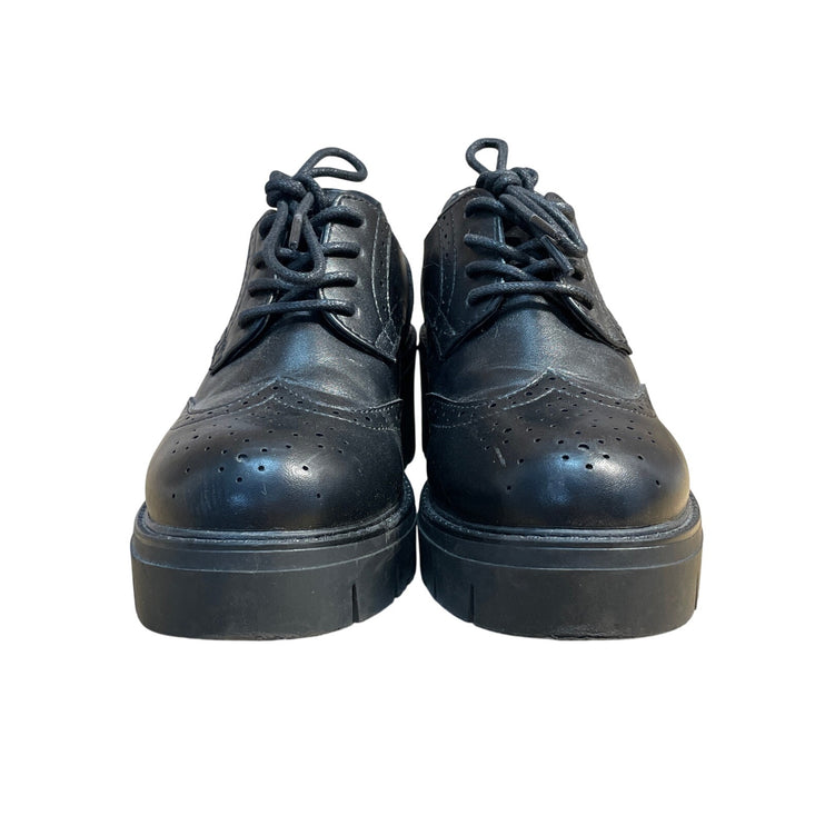 Swish Jeans Women's Black Faux Leather Vegan Lace Up Chunky Oxford Shoes Size 6