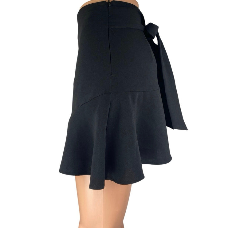 Zara Black Ruffle Zip Tie Waist Mini Tennis Golf A-Line Flared Skirt Skort Sz XS