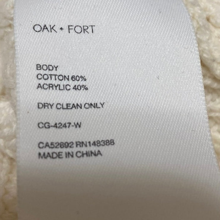 Oak + Fort Cream Rib Chunky Knit V-neck Long Sleeve Crop Cardigan Sweater Top M