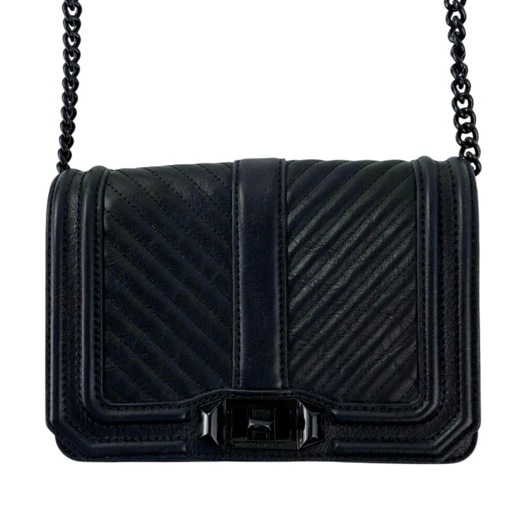 Rebecca Minkoff Chevron Quilted Love Chain Crossbody Clutch Purse Handbag OS