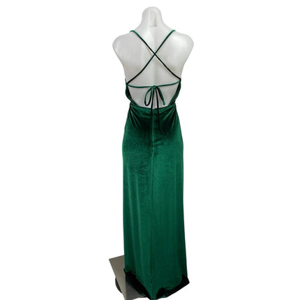 Tobi Green Velvet Velour Sleeveless V Neck Strappy Faux Wrap Maxi Dress Size XS