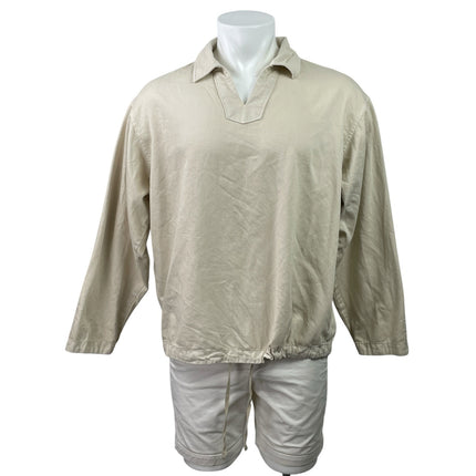Kith Men's Beige Cream Long Sleeve Tie Hem Collared Polo Sweatshirt Top Size L