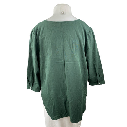 Eloquii Women's Green Notch V Neck Long Sleeve Tunic Shirt Blouse Top Size 20