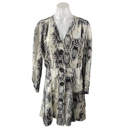 Zara Black White Snakeskin Button Down V-Neck Long Sleeve Mini Shirt Dress Sz S