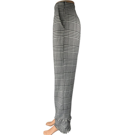 Lovers + Friends Betty Black White Plaid Checkered Fringe Trousers Pants Size M