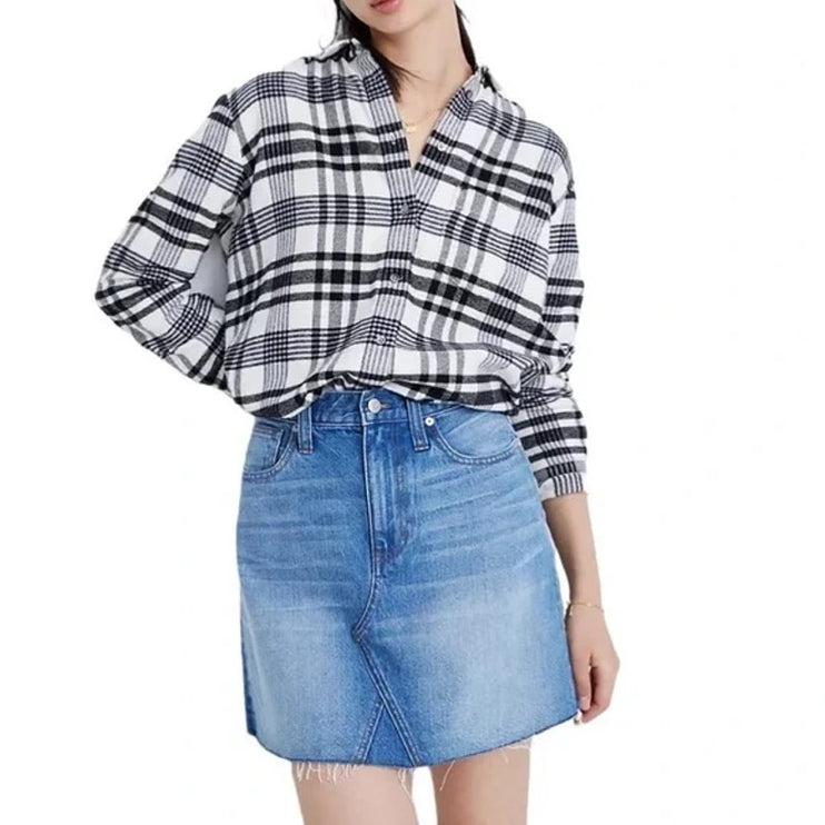 Madewell Rigid Women's Blue A Line Raw Hem Cut Off Denim Jean Skirt Size 25