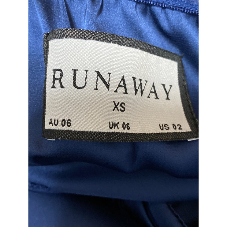 Runaway Blue Silk Satin Strapless Bandeau Bustier Cutout Maxi Dress Size XS