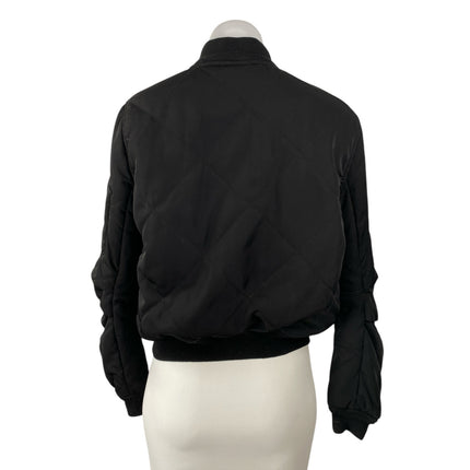 Aqua Women's Black Quilted Full Zip Ruched Long Sleeve Bomber Coat Jacket Size S