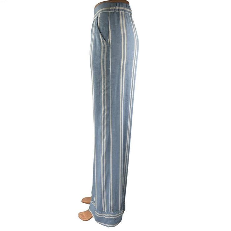Lulus Women's Blue White Striped High Waisted Wide Leg Trousers Pants Size S