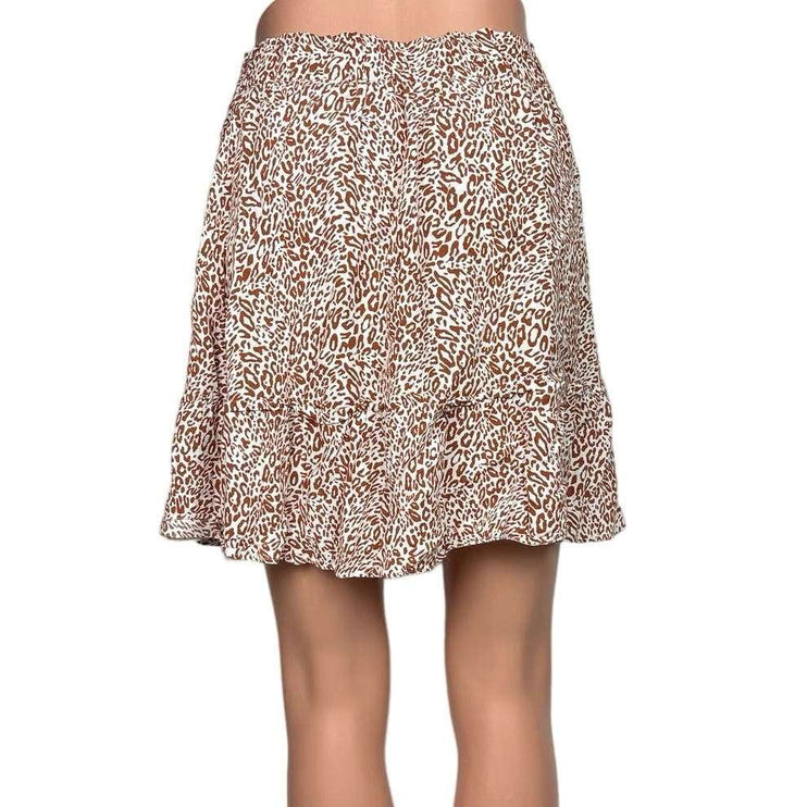 Ann Taylor Loft Brown White Animal Print Tiered Ruffle A-Line Flowy Skirt Size M