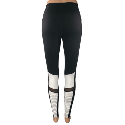 Alo Women's Black White Colorblock Mid Rise Yoga Athletic Leggings Pants Size S