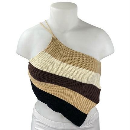 Le Lis Multicolor Striped Crochet Sleeveless Asymmetric Cami Camisole Tank Top L