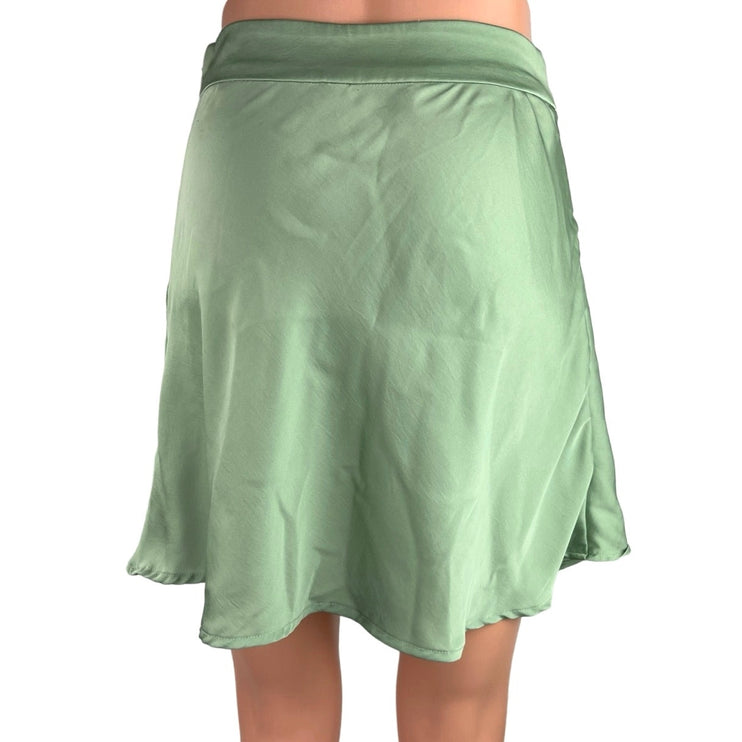 Free People Green High Waisted Flowy Side Zip Lightweight Satin Slip Skirt Sz 4