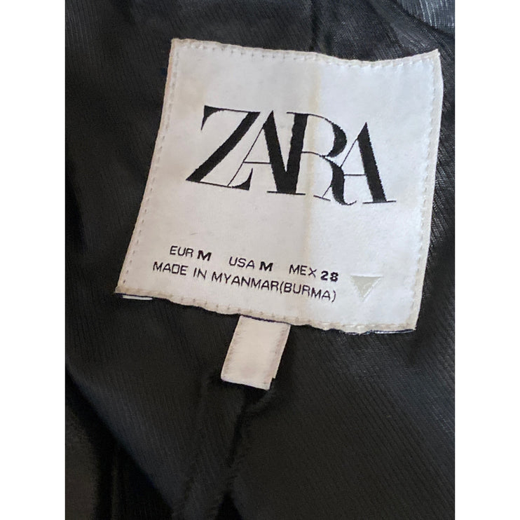 Zara Womens Black Faux Vegan Leather Long Sleeve Button Blazer Coat Jacket Sz M