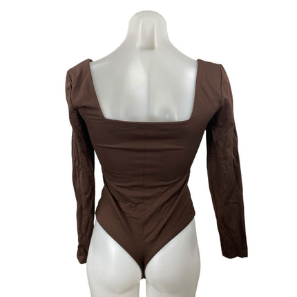 Aritzia Babaton Women's Brown Long Sleeve Square Neck Thong Bodysuit Size M