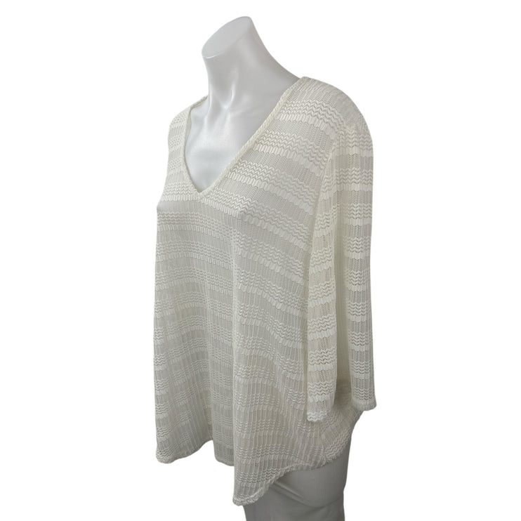 Jordan Taylor Women's White Knit Relaxed Long Sleeve V Neck Blouse Top Size M