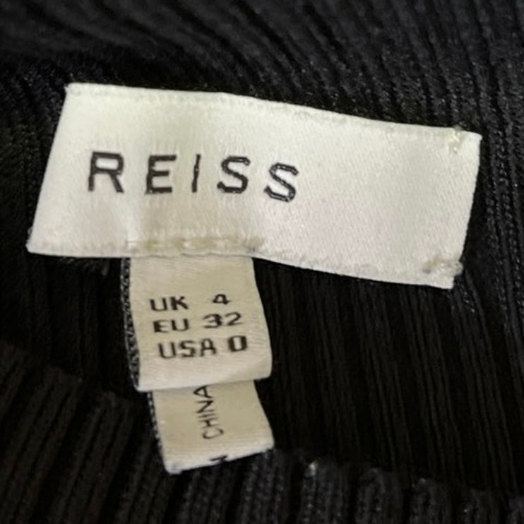 Reiss Black Ribbed Knit Mock Neck Fitted Pullover Short Sleeve Sweater Top Sz 0