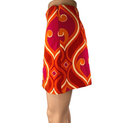 Zara Red Coral Argyle Geometric High Waisted Slit Split Mini Skirt Skort Size S