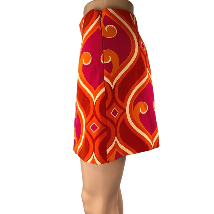 Zara Red Coral Argyle Geometric High Waisted Slit Split Mini Skirt Skort Size S