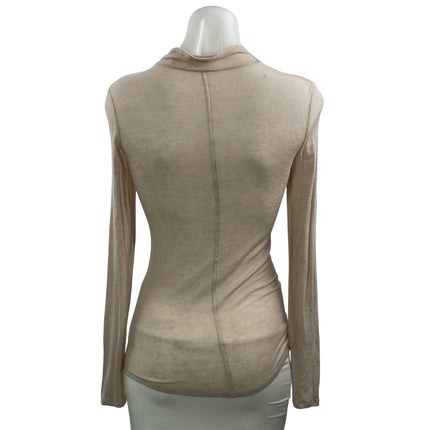 Aritzia Babaton Beige Wool V Neck Long Sleeve Henley T Shirt Tee Top Size XXS
