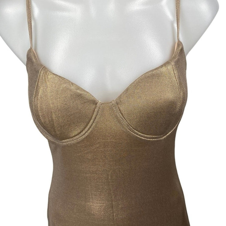 NEW Fashion Nova Caddie Rose Gold Sleeveless Cami Tank Mini Bodycon Dress Size S
