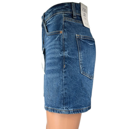 NEW Zara Women's Blue High Waisted Boyfriend Mini Denim Jean Shorts Size 32
